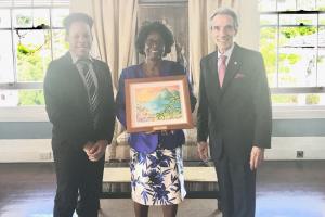 (Left to Right) Mr. Glen R Lake - Administration with the Embassy , H.E. Dame Pearlette Louisy and H.E. Luis Beltrán Matrínez Thomas